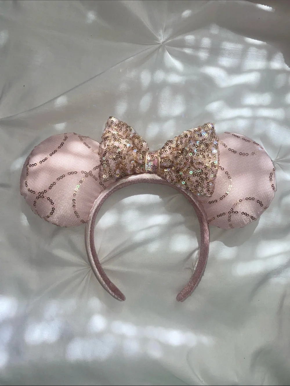 Sequin Bow Pink Minnie Ear Headband Disney Anniversary